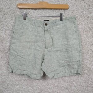 J.Crew Linen Striped Shorts Mens 34 Green White Coastal Preppy Beach